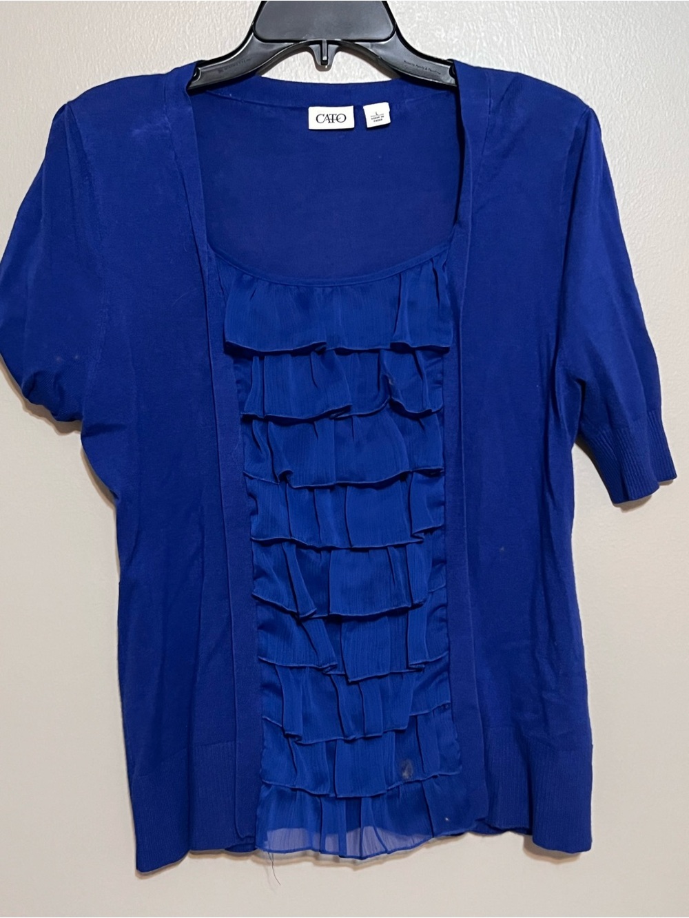 Cato Sapphire Blue Ruffle Front Short Sleeve Blouse
